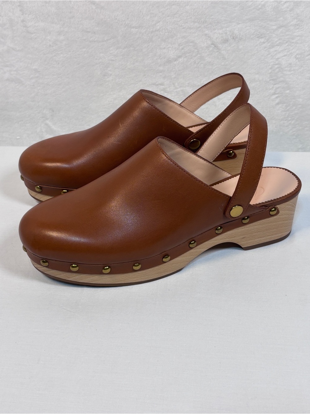 J. Crew Brown Convertible Rich Oak Studded Leather Clogs Ba188 Size 10 - Picture 4 of 10